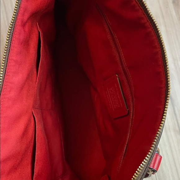 Coach Brown Signature Tote with Red Handles - Picture 5 of 9